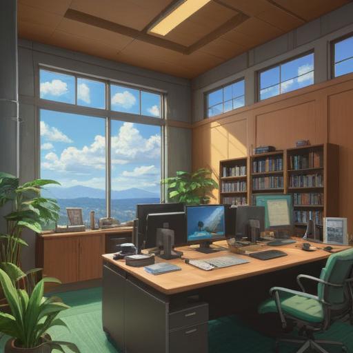A serene office environment, spiritual symbols in the air, soft natural light streaming through large windows, employees engaged in positive interactions, peaceful aura surrounding the workspace, harmonious color palette representing calmness and inspiration, subtle hints of nature such as plants and sunlight, uplifting atmosphere, 4k