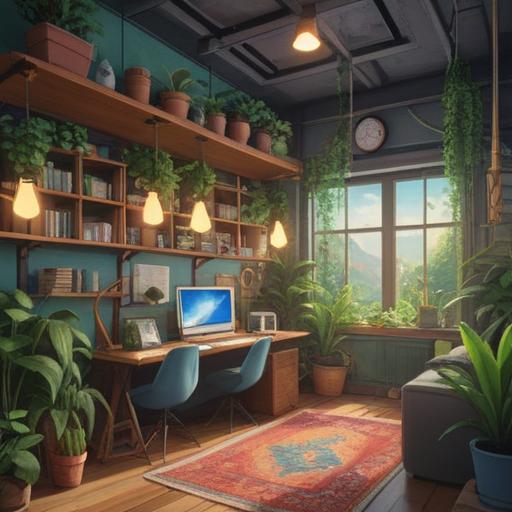 Cozy workplace environment, harmonious color palette, comfortable furniture, plants and greenery, inviting lighting, collaborative spaces, personal touches, ergonomic design, serene atmosphere, productivity-enhancing layout, calming decor, modern office vibe, 4k