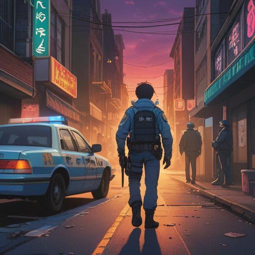 A vivid urban scene depicting a person being approached by police for questioning, an ethereal aura indicating spiritual signs of caution, subtle visual hints of intuition and awareness, contrasting emotions on the person's face, city background with blurred crowds, a mix of tension and calm, symbolic elements like light or shadows suggesting deeper meanings, 4k