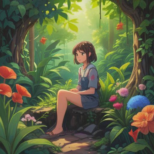 A serene illustration of a person sitting in a lush garden, surrounded by vibrant plants and flowers, gentle sunlight filtering through the leaves, an aura of tranquility and connection, mystical energy flowing between the person and the plants, symbols of spirituality interwoven with nature, deep conversation depicted through visual metaphors, enchanting atmosphere, vibrant colors, 4k