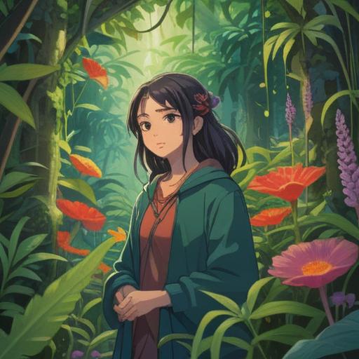 A serene scene depicting a person surrounded by various plants, vibrant greens and colorful flowers, ethereal light filtering through leaves, gentle aura surrounding the individual, subtle symbols representing spiritual signs, a sense of connection to nature, peaceful ambiance, harmonious blend of flora, 4k