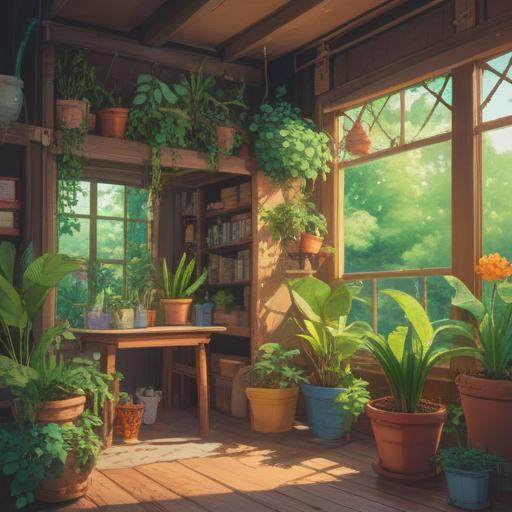 A vibrant and inviting illustration of various lucky plants, lush green leaves, a sunny indoor setting, whimsical and colorful flower pots, a person smiling while watering the plants, sunlight streaming through a window, cheerful atmosphere, showcasing the joy of plant care, 4k