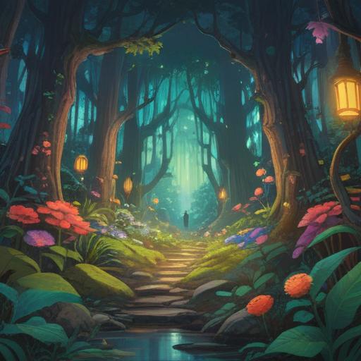 A mystical forest filled with vibrant plants, light filtering through the leaves, ethereal glow surrounding various flowers, symbols of positivity and spiritual growth, serene atmosphere, enchanting details, diverse foliage, harmonious coexistence of nature and spirit, 4k