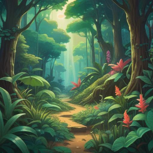 A serene illustration of lush greenery, vibrant plants symbolizing healing energy, ethereal light filtering through leaves, peaceful atmosphere, soft textures, gentle color palette, spiritual essence, harmony between nature and the soul, 4k