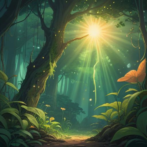 A serene illustration of a flourishing plant reaching towards the sun, surrounded by a glowing aura symbolizing spiritual growth, vibrant green leaves representing vitality, ethereal light illuminating the scene, interconnected roots depicting unity with the earth, tranquil atmosphere, subtle hints of light and shadow, 4k