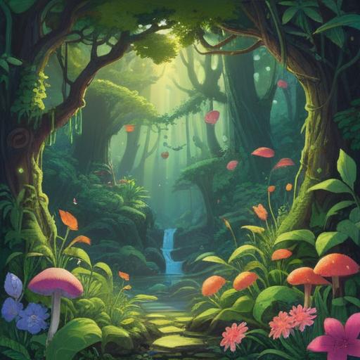 A whimsical illustration of a magical lucky charm surrounded by vibrant, flourishing plants, bright green leaves, flowers blooming in various colors, sunlight filtering through, a serene garden setting, enchanting atmosphere, intricate details, illustrative style, 4k
