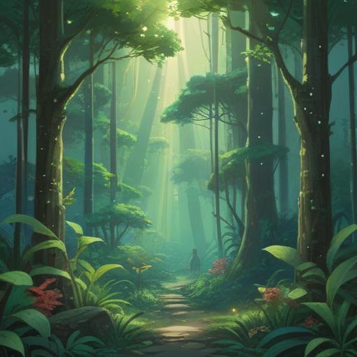 A serene illustration of lush green plants, ethereal light filtering through leaves, symbolizing purification and spiritual cleansing, tranquil atmosphere, gentle flowing water nearby, harmony with nature, vibrant colors showcasing life and growth, peaceful setting, 4k