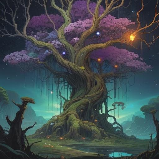 A mystical illustration of a withered plant, symbolic energy surrounding it, ethereal light illuminating the scene, subtle hints of spiritual signs in the background, soft earthy colors, a sense of reflection and introspection, delicate features of the plant’s decay, nature's wisdom, 4k