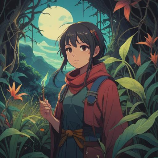 A person surrounded by withered plants, ethereal atmosphere, spiritual symbolism, deep connection to nature, reflecting inner turmoil, contrasting vibrant colors, emotion of loss and neglect, representing spiritual growth through adversity, detailed expressions, captivating background, mysterious light, harmonious yet melancholic scene