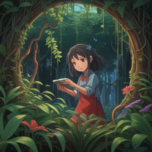 A person attempting a lucky action to revive wilting plants, vibrant greenery contrasted with wilted leaves, a whimsical atmosphere, a determined expression on the person's face, engaging with nature, symbolic elements of luck, soft light filtering through trees, a sense of hope and renewal, 4k