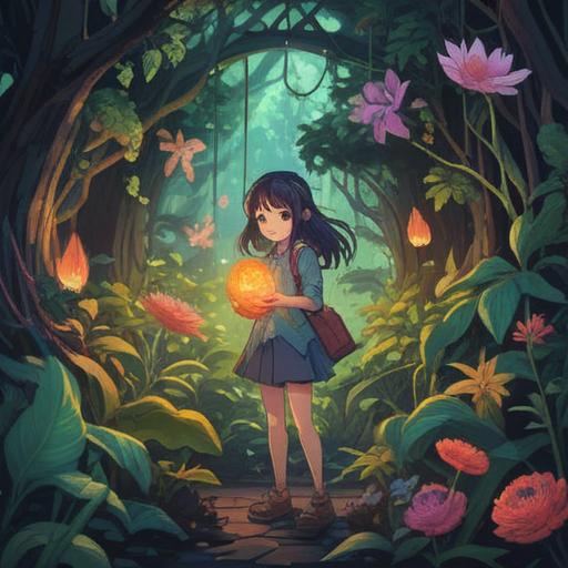 A whimsical illustration of a person surrounded by wilted plants, holding a lucky charm, vibrant colors, enchanting garden atmosphere, intricate details on the charm, a gentle breeze rustling the leaves, soft sunlight filtering through, a sense of hope and renewal, 4k
