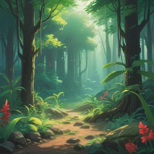 A serene landscape featuring lush green plants, vibrant leaves shimmering in sunlight, symbols of harmony and balance, ethereal light illuminating the scene, subtle hints of energy flowing through the air, soft glowing orbs representing spiritual signs, peaceful environment, nature's beauty, 4k