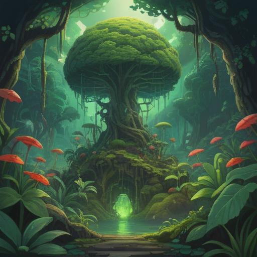 A vibrant illustration of a lucky item designed to enhance plant energy, featuring a harmonious blend of lush green plants and mystical symbols, surrounded by a glowing aura, intricate details emphasizing natural elements, an inviting garden setting, bright and cheerful colors, 4k