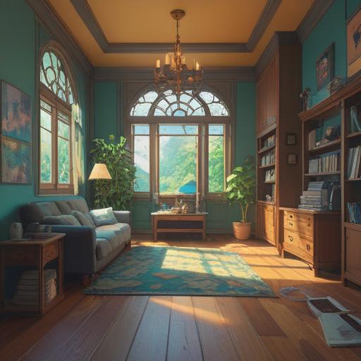 A serene and light-filled room after a thorough cleaning, soft sunlight streaming through the windows, sparkling floors, fresh and vibrant atmosphere, a sense of spiritual renewal, positive energy flowing, subtle reflections of nature, inviting and calming environment, 4k