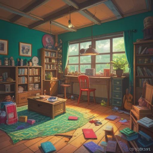 A vibrant scene showcasing various lucky items to try after cleaning, bright colors, a sunny room with sparkling clean floors, a lucky charm placed on the table, a fresh bouquet of flowers, a small cat playfully interacting with the items, a sense of joy and positivity, inviting atmosphere, 4k