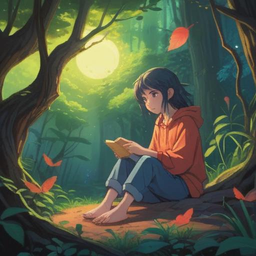 A mystical and serene scene depicting a person sitting peacefully in nature, surrounded by ethereal light and soft, vibrant colors, an aura of tranquility, gentle waves of sound represented visually, symbols of spirituality like feathers and mandalas floating around, a sense of connection to the universe, calming atmosphere, 4k