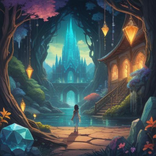 A serene and mystical scene depicting the relationship between tinnitus and crystals, a tranquil setting surrounded by shimmering crystals, ethereal light illuminating the space, a meditative figure experiencing the sounds of nature intertwined with crystal vibrations, soft background of gentle waves and floating particles, harmonious colors, 4k