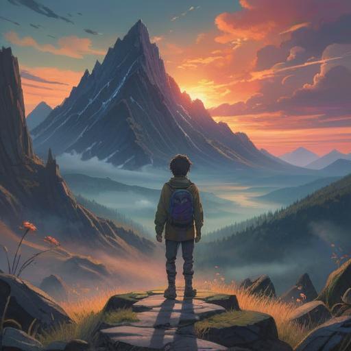 A contemplative scene depicting a person standing at a crossroads, surrounded by misty mountains, symbols of uncertainty and choice, ethereal light illuminating the path ahead, deep introspection, connection to spirituality, vibrant energy of nature, serene yet thought-provoking atmosphere, 4k