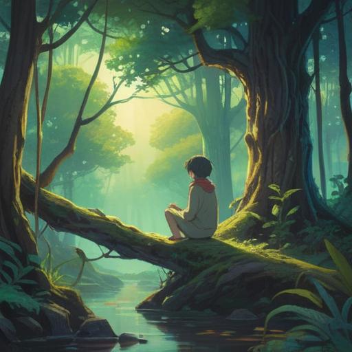 A serene and introspective scene, vibrant spiritual symbols, a person contemplating in nature, soft light filtering through trees, ethereal energy swirling in the air, subtle signs like feathers or coins scattered on the ground, a feeling of awareness and connection, tranquil atmosphere, rich colors, 4k