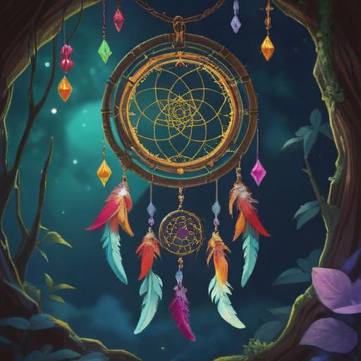 A mystical scene depicting a collection of lucky items for spiritual growth during challenging times, various colorful crystals, a glowing dreamcatcher, a jade plant symbolizing resilience, fragrant sage bundles, softly illuminated candles, an intricate tarot card spread, serene atmosphere, harmonious colors, 4k