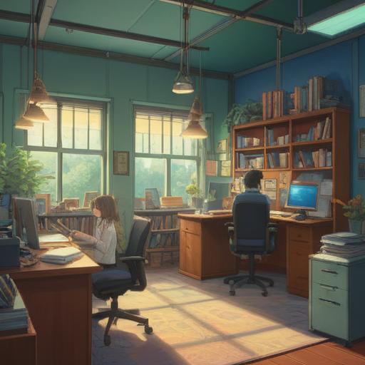 A serene office scene, a boss encouraging employees to take a day off, positive energy surrounding the atmosphere, light streaming through windows, symbols of spiritual guidance in the environment, team members smiling and appreciating the gesture, uplifting mood, sense of harmony and balance, 4k