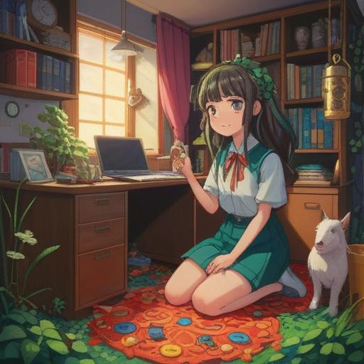 A whimsical illustration depicting a person feeling relieved, surrounded by lucky symbols like four-leaf clovers and horseshoes, an office environment in the background, bright and cheerful colors, contrast between anxiety and fortune, emphasis on the lucky symbols, 4k