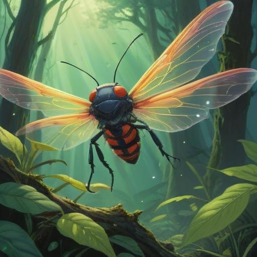 A spiritual illustration depicting the moment a bug falls from above, ethereal light surrounding the insect, symbolism of transformation and change, a serene natural setting, gentle breeze rustling the leaves, vibrant colors highlighting the connection to nature, tranquil atmosphere, mystical undertones, 4k