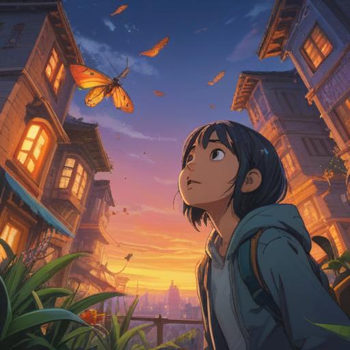 A captivating illustration depicting a serene outdoor scene, a person looking up with a surprised expression, a small insect gracefully falling from above, shimmering light surrounding the insect, symbols of spiritual significance subtly integrated in the background, a tranquil atmosphere, nature's beauty, vibrant colors, lush greenery, soft sunlight filtering through the leaves, 4k