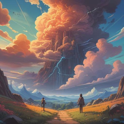 A captivating sky filled with towering clouds reaching upwards, ethereal and spiritual essence, bright sunlight piercing through, a sense of tranquility and elevation, soft gradients of blue and white, enhancing the feeling of ascension, peaceful landscape below, dreamy atmosphere, 4k