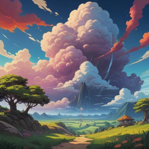 A serene landscape featuring towering clouds reaching towards the sky, symbolizing spiritual growth and positive signs, vibrant colors reflecting hope and tranquility, a soft light illuminating the scene, nature with lush greenery in the foreground, gentle sunlight breaking through the clouds, a sense of peace and enlightenment, 4k