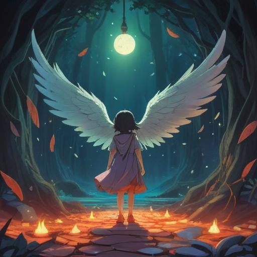 A serene and thoughtful scene depicting a parent with a child, surrounded by ethereal light, symbols of spiritual guidance such as feathers and orbs floating around, a gentle aura radiating, expressions of love and connection, a soft and nurturing environment, lush greenery and blooming flowers, calming colors evoking peace and protection, 4k