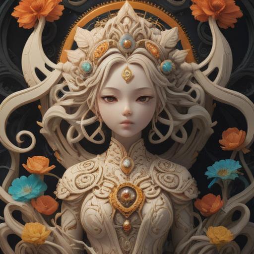 A spiritual item representing transformation through ivory, intricate carvings, ethereal glow, serene atmosphere, harmony with nature, symbolic motifs, soft light filtering through trees, calming colors, 4k