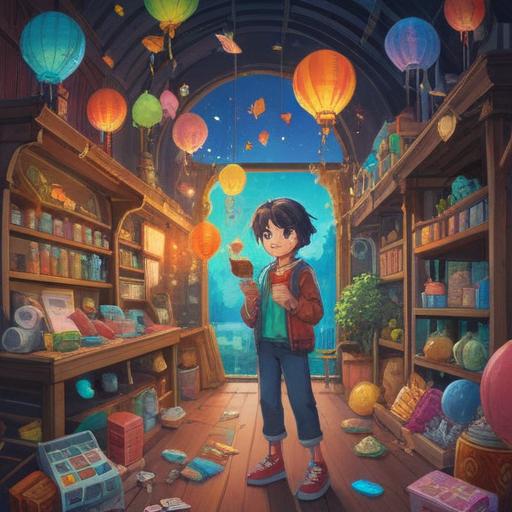 A whimsical illustration depicting a person joyfully surrounded by various spontaneous purchase items, vibrant and colorful objects symbolizing luck, sparkles and lucky charms floating around, a warm and inviting atmosphere, expressive facial expressions showcasing excitement, detailed background with soft lighting, 4k