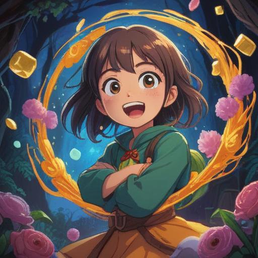 A cheerful and vibrant illustration, depicting a lucky charm symbolizing positivity, bright colors, an animated character joyfully laughing, surrounded by various lucky items like four-leaf clovers and horseshoes, playful atmosphere, dynamic expressions, whimsical style, 4k