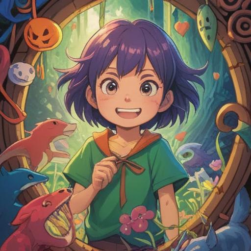 A whimsical illustration of a lucky charm turning frown lines into joyful smiles, vibrant colors, enchanting scene, magical aura, smiling characters, playful design, a touch of surrealism, uplifting atmosphere, charm surrounded by sparkles, 4k