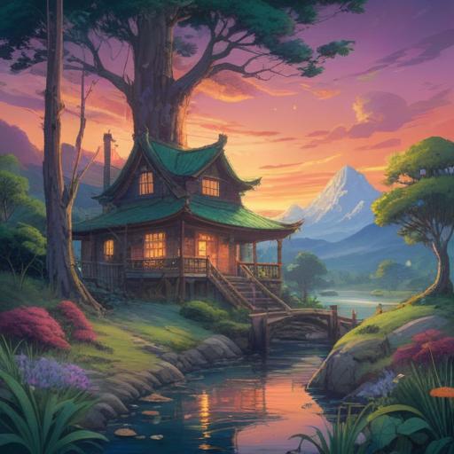 A serene and soothing illustration of a spiritual lucky charm, featuring calming colors, intricate designs, soft lighting, surrounded by nature elements like gentle flowing water and lush greenery, evoking a sense of peace and tranquility, detailed textures, 4k