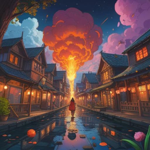 A surreal illustration depicting a mysterious scene where the scent of something burning fills the air, vibrant colors, lucky charm items floating around, ethereal glow surrounding the objects, juxtaposition of chaos and tranquility, intricate details on the lucky charms, enchanting atmosphere, 4k
