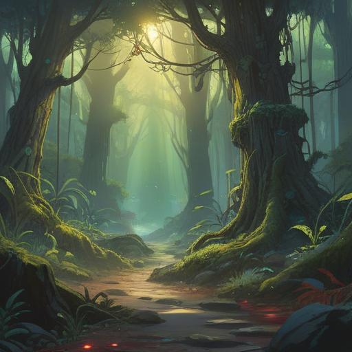 A mystical scene depicting a serene forest, soft smoke swirling upward, symbols of spiritual significance emerging from the ground, ethereal light filtering through the trees, vibrant flowers in bloom, a sense of harmony and positive energy, intriguing shadows playing across the forest floor, tranquil atmosphere, 4k