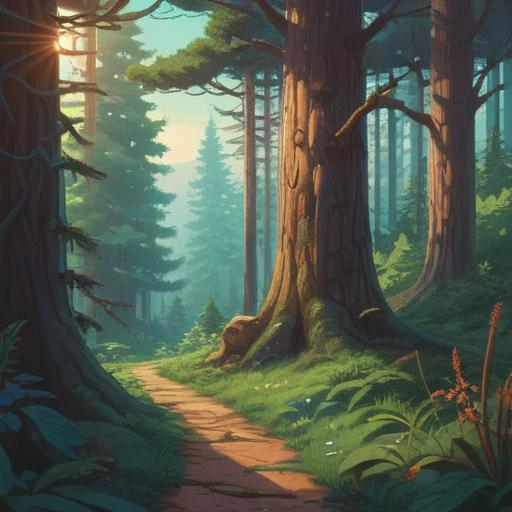 A serene landscape featuring pine nuts, mystical aura, vibrant forest background, spiritual symbolism represented by pine trees, soft sunlight filtering through branches, tranquil atmosphere, elements of nature intertwined with spirituality, 4k