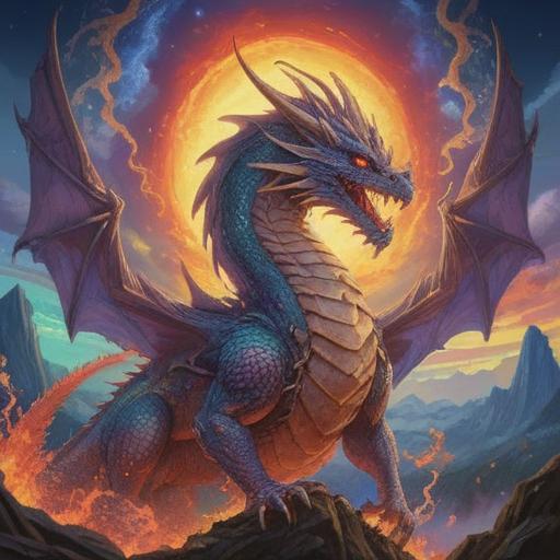 A majestic dragon rising into the sky, symbolizing spiritual awakening and transformation, vibrant colors reflecting mystical energy, intricate scales glistening in the sunlight, ethereal clouds surrounding the dragon, serene landscape below with mountains and a tranquil river, an aura of enlightenment and wisdom, capturing the essence of spiritual power, 4k