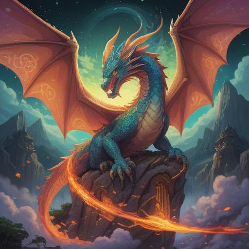 A mystical representation of a soaring dragon, radiating vibrant spiritual energy, surrounded by glowing symbols of prosperity and good fortune, ethereal clouds in the background, serene light illuminating the scene, intricate details on the dragon's scales, harmony between nature and mythical beings, inviting atmosphere, meaningful signs of spiritual guidance, 4k