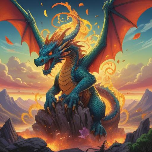 A dragon rising into the sky, vibrant colors, symbolizing good fortune and luck, surrounded by golden coins and lucky charms, dynamic movement, detailed scales on the dragon, auspicious clouds, serene background, enchanting atmosphere, 4k