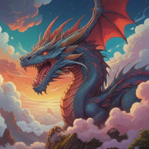 A majestic dragon rising through the clouds, vibrant colors, intricate details, spiritual symbolism, ethereal atmosphere, serene landscape, mystical energy surrounding the dragon, harmonious connection with nature, dramatic lighting, capturing the essence of spiritual signs, 4k