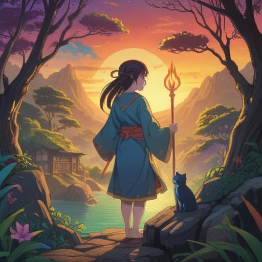 A serene illustration of Sukunahikona no Mikoto, embodying spiritual energy and healing, surrounded by natural landscapes, gentle flowing waters, vibrant flora, ethereal light radiating from his being, a sense of tranquility and balance, traditional Japanese motifs, 4k