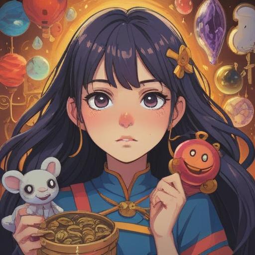 A whimsical illustration depicting a person with a noticeable pimple beside their nostril, surrounded by lucky charm items like a four-leaf clover, a lucky cat figurine, and a horseshoe, vibrant colors, playful atmosphere, detailed facial expression, humorous touch, 4k