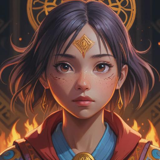 A close-up illustration of a face showing a small pimple on the nose, surrounded by glowing spiritual symbols, ethereal light, a serene expression, nature-inspired background, positive energy vibes, mystical atmosphere, emphasis on facial features, 4k