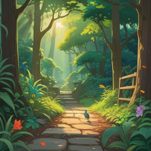 A thought-provoking scene depicting a small bird's lifeless body resting on a serene, sunlit pathway, lush greenery surrounding it, symbolizing the cycle of life and death, gentle breeze rustling the leaves, a hopeful atmosphere infused with vibrant flowers blooming nearby, inviting reflection on the future and the interconnectedness of all living things, delicate details capturing the essence of nature, 4k