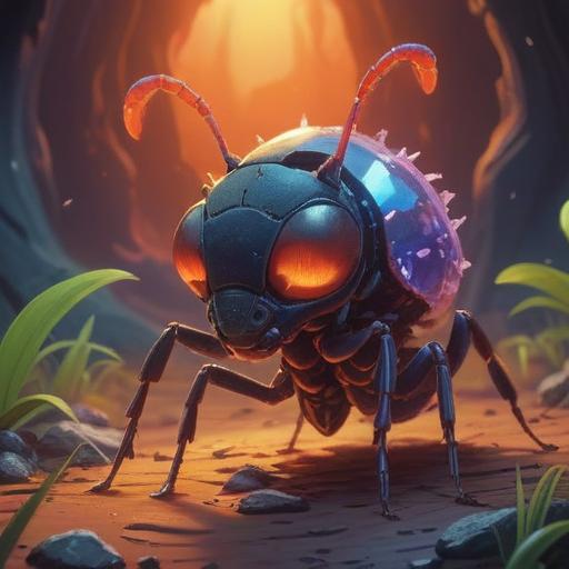 A small ant carrying a glowing crystal, symbolic spiritual sign, intricate details of the ant's body, vibrant colors, contrasting background, mystical atmosphere, nature setting, soft sunlight filtering through leaves, representing awareness and intuition, 4k