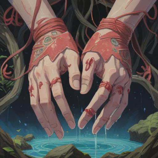 A series of small injuries symbolizing a deeper spiritual meaning, subtle illustrations of bandaged hands and feet, a serene background setting reflecting inner turmoil, soft light illuminating the wounds, ethereal elements representing healing and growth, a contemplative character reflecting on life's challenges, soothing color palette, artistic expression of pain and resilience, 4k