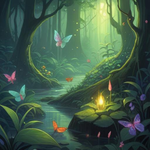 A serene and ethereal scene depicting tiny insects gently gathering around a glowing crystal, soft light illuminating the surroundings, nature infused with spirituality, delicate details of the insects showing their intricate patterns, surrounded by lush greenery, a tranquil atmosphere evoking a sense of connection to the earth, 4k